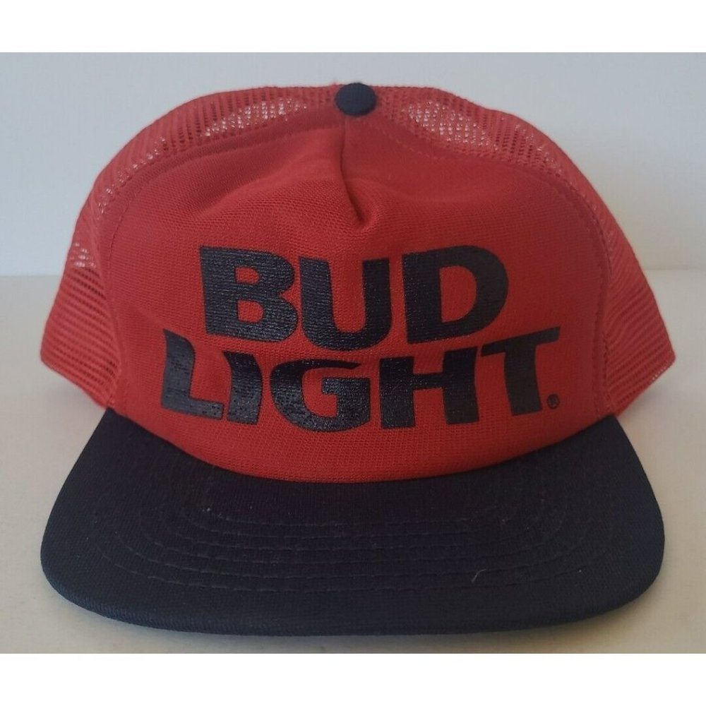 Vintage Bud Light Trucker Snapback Hat Cap Mesh Back Red